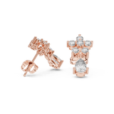Rose Gold Multi-Stone Cluster Drop Diamond Stud Earrings