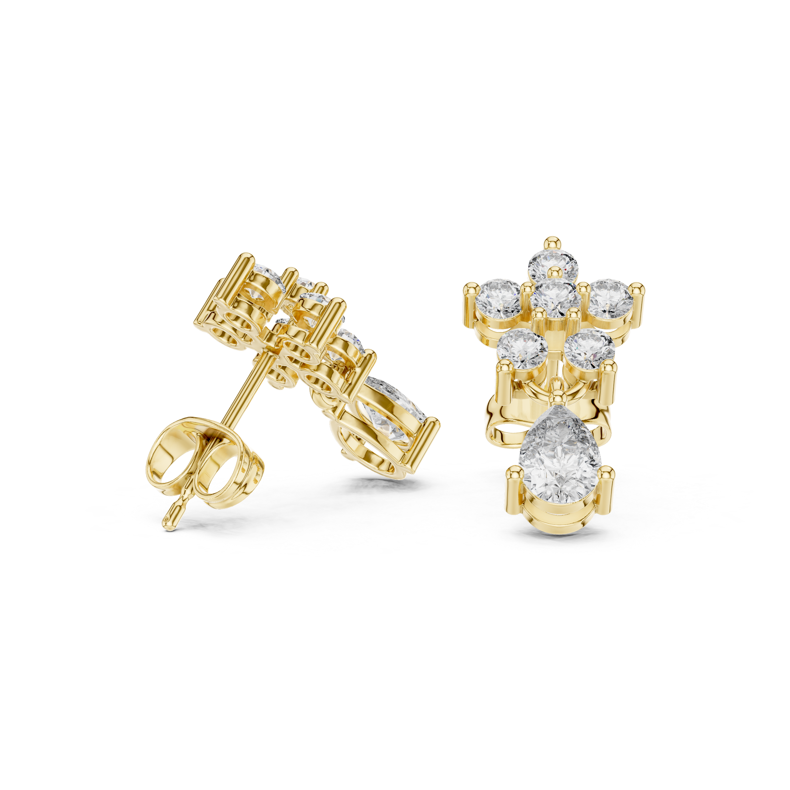 Rose Gold Multi-Stone Cluster Drop Diamond Stud Earrings