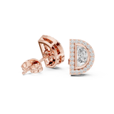 Rose Gold Half Moon Pear Cut Diamond Pave Halo Stud Earrings