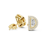 Rose Gold Half Moon Pear Cut Diamond Pave Halo Stud Earrings