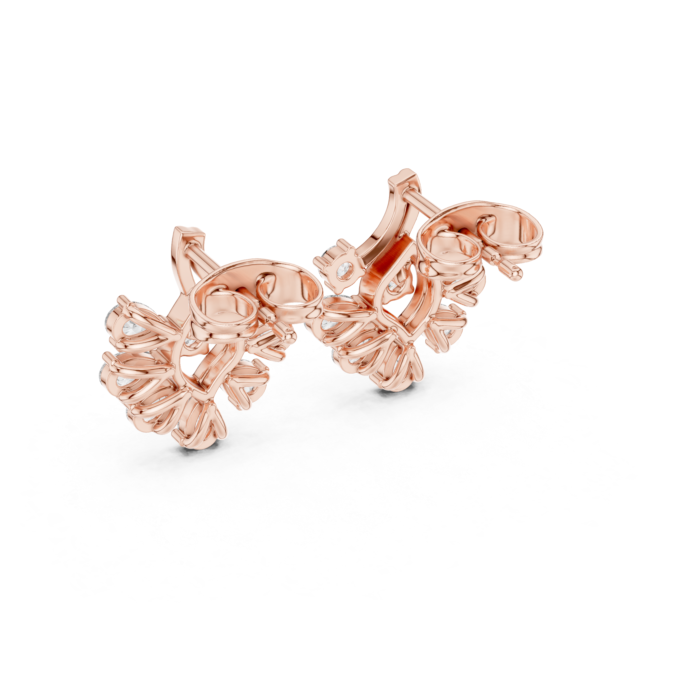 Rose Gold Pear & Round Diamond Cluster Branch Stud Earrings