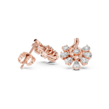 Rose Gold Pear & Round Diamond Cluster Branch Stud Earrings
