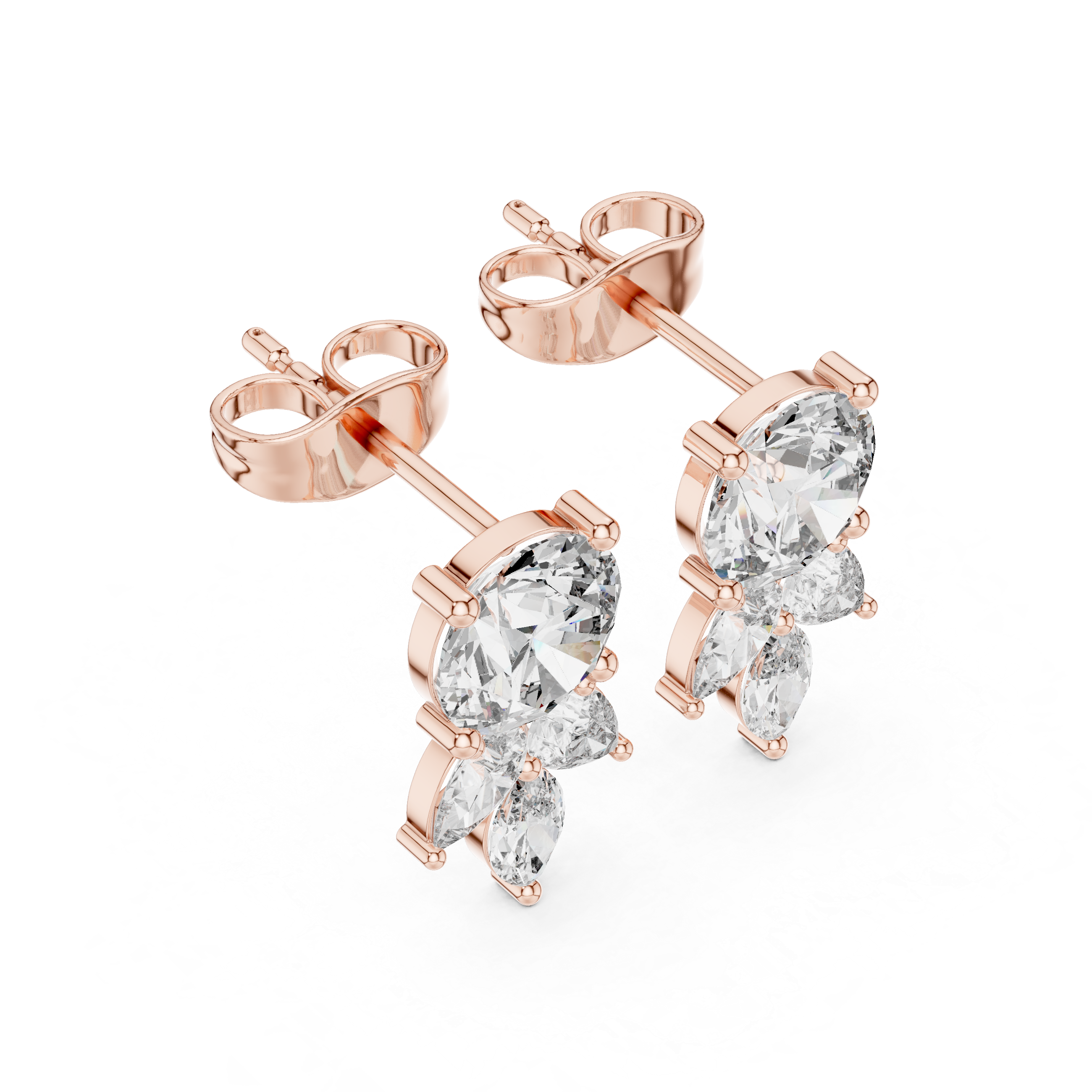 Rose Gold Oval & Marquise Diamond Cluster Stud Earrings