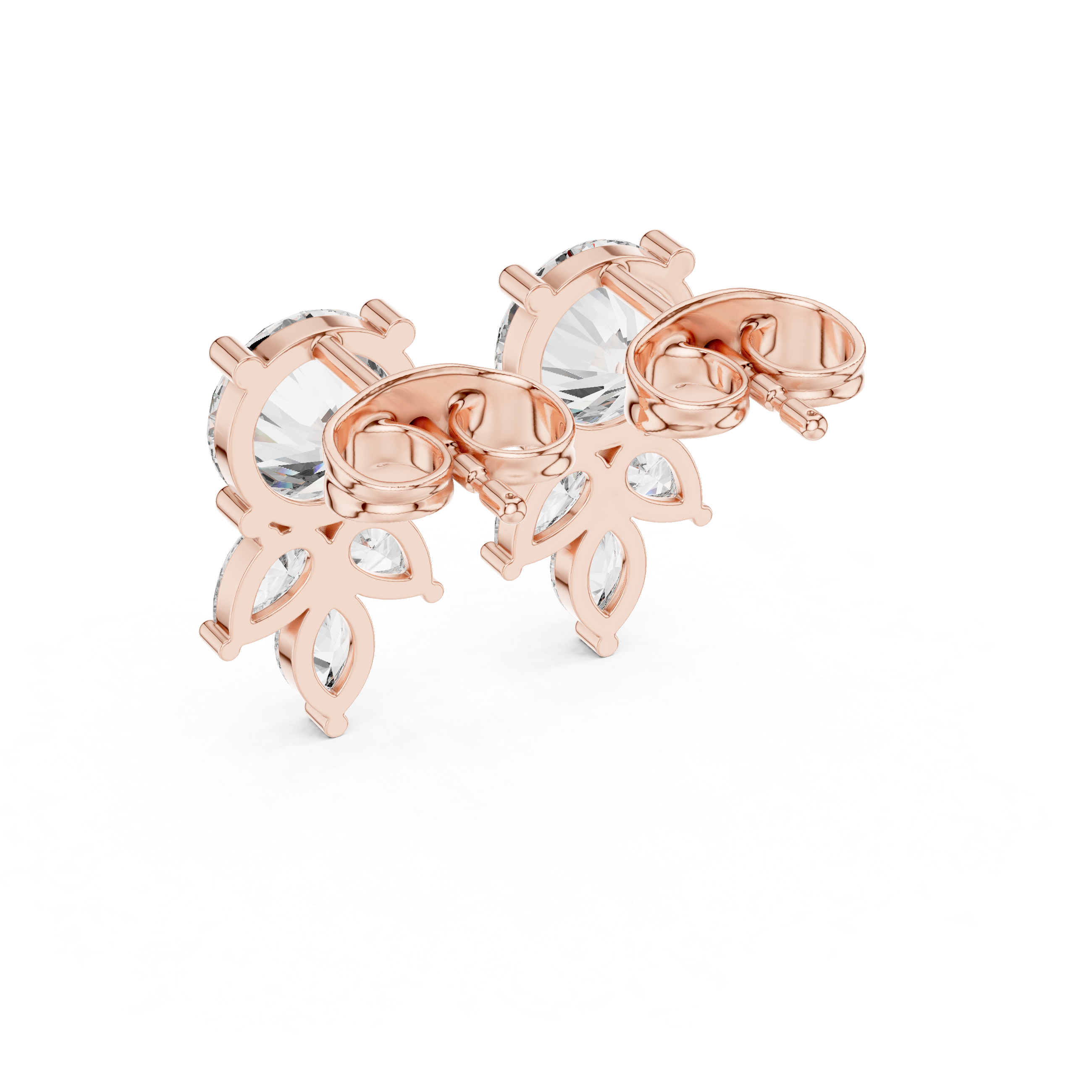 Rose Gold Oval & Marquise Diamond Cluster Stud Earrings