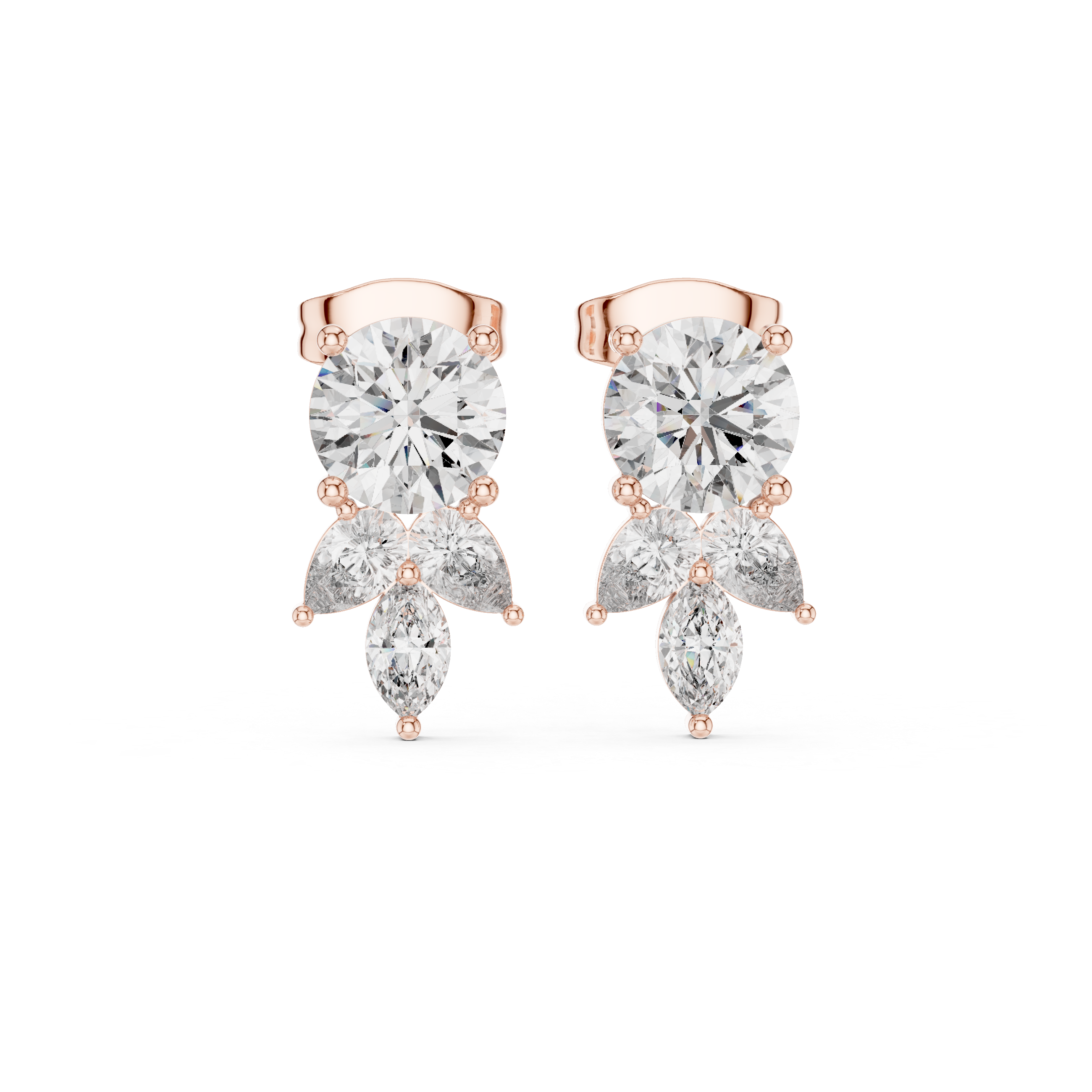 Rose Gold Oval & Marquise Diamond Cluster Stud Earrings