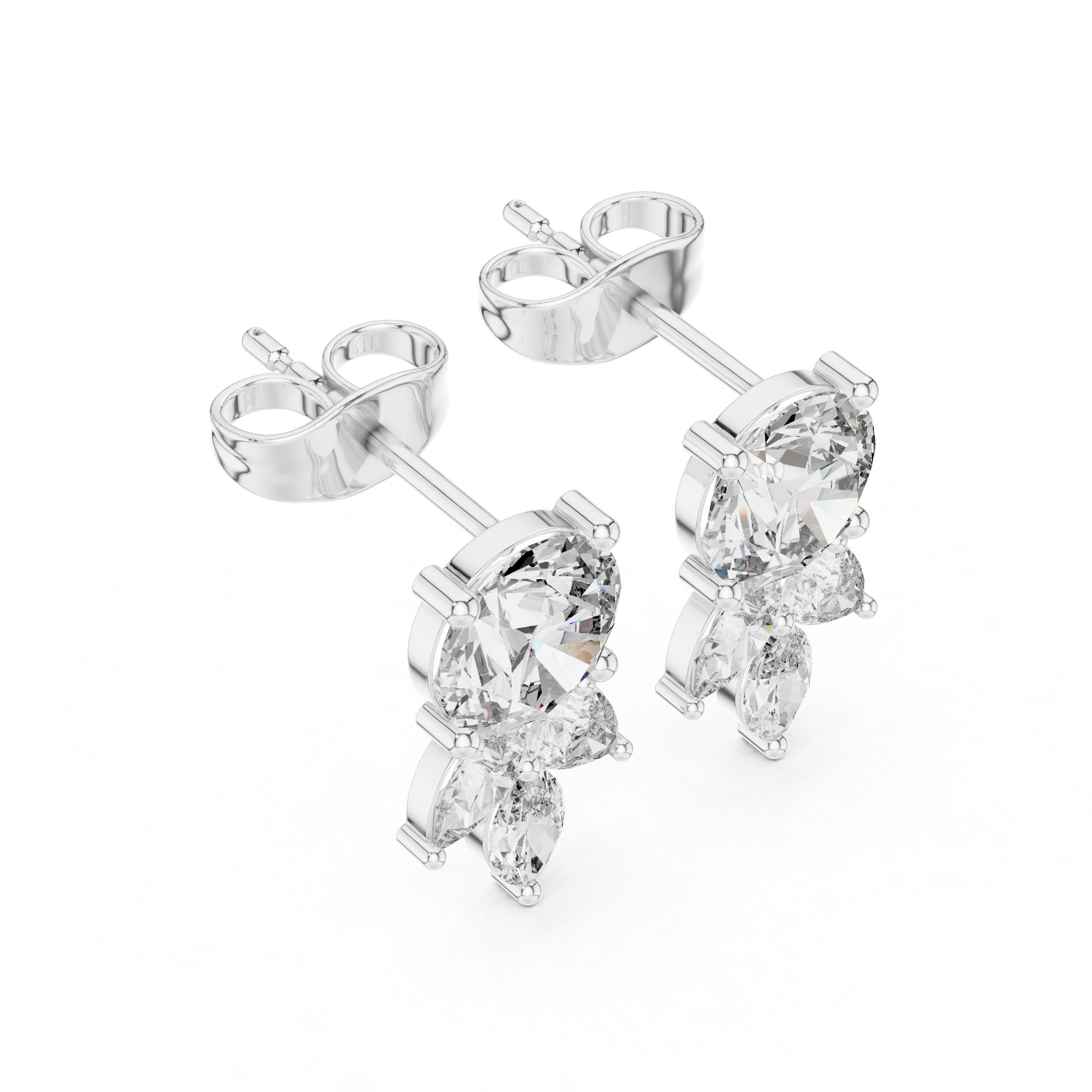 Rose Gold Oval & Marquise Diamond Cluster Stud Earrings