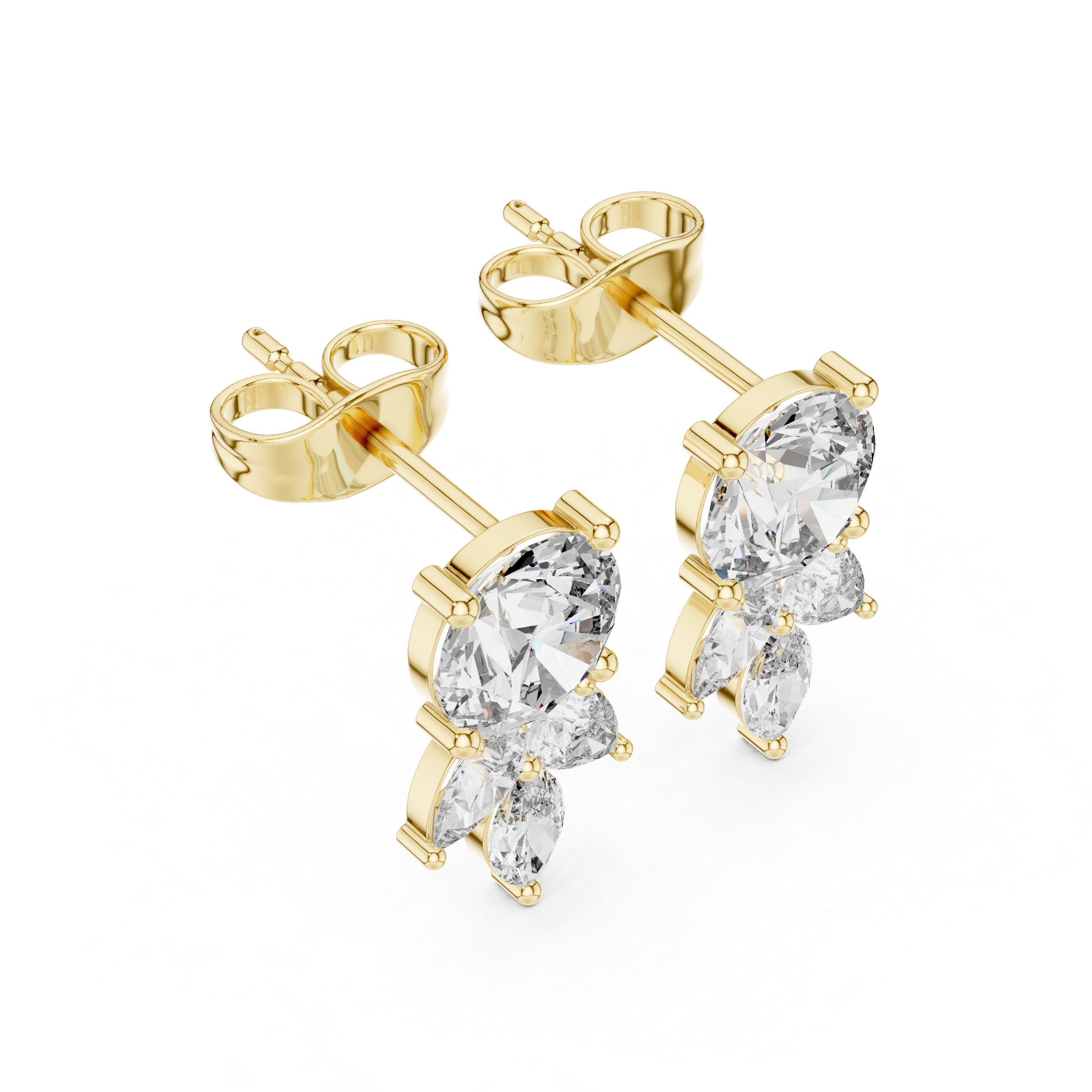 Rose Gold Oval & Marquise Diamond Cluster Stud Earrings