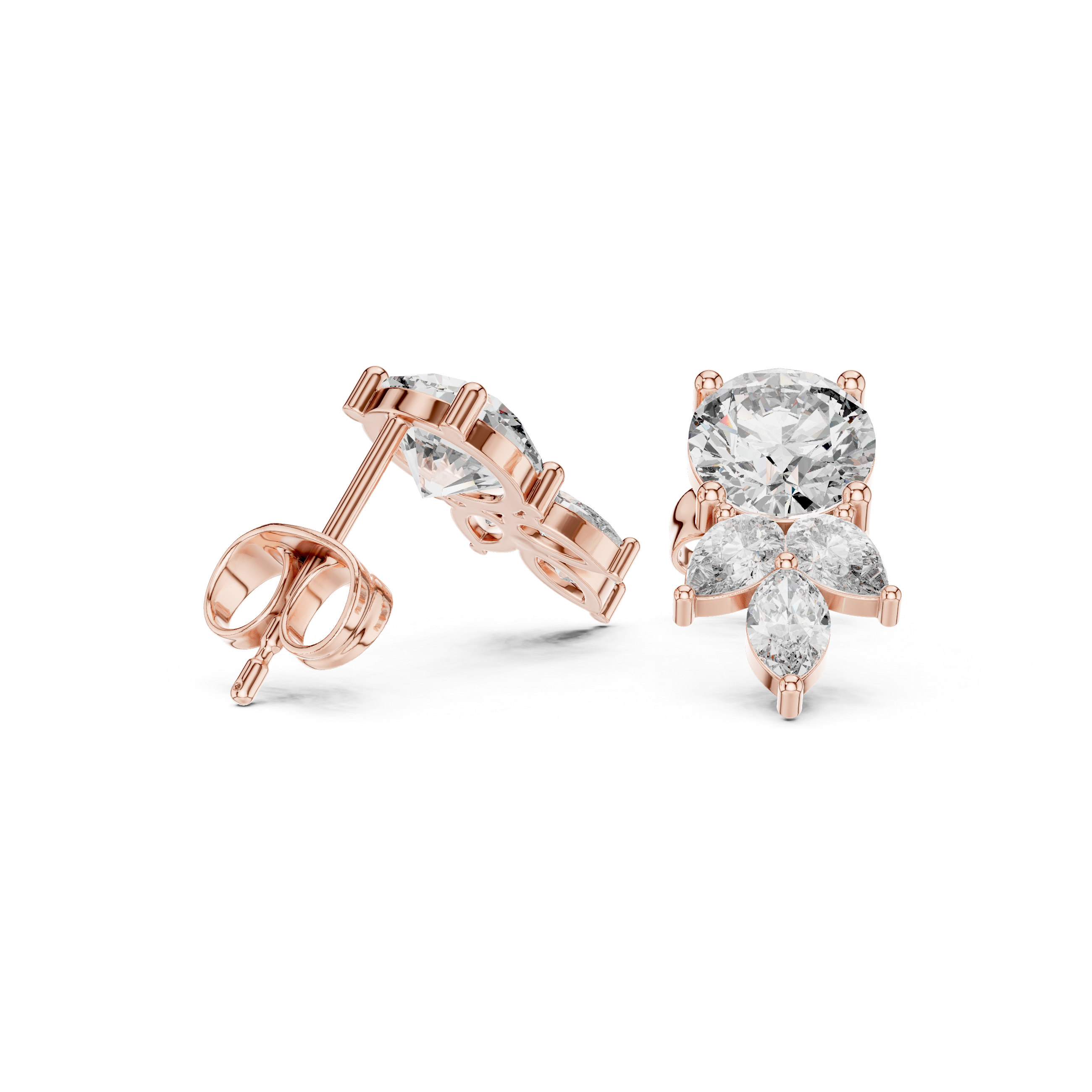 Rose Gold Oval & Marquise Diamond Cluster Stud Earrings