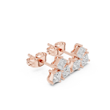 Rose Gold Princess Cut Diamond Curved Cluster Stud Earrings