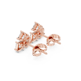 Rose Gold Princess Cut Diamond Curved Cluster Stud Earrings