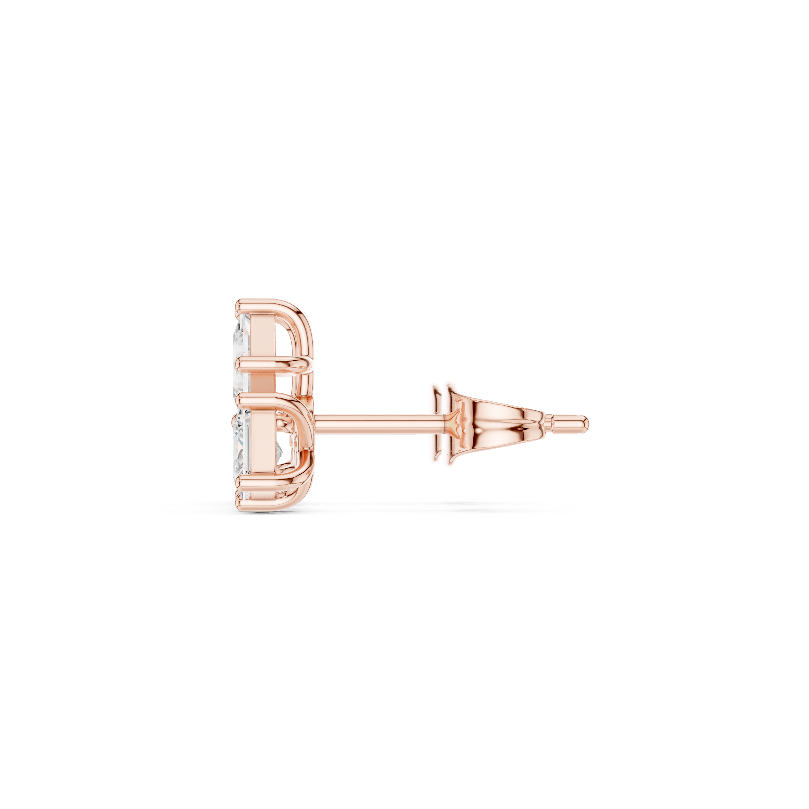 Rose Gold Princess Cut Diamond Curved Cluster Stud Earrings