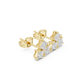 Rose Gold Princess Cut Diamond Curved Cluster Stud Earrings