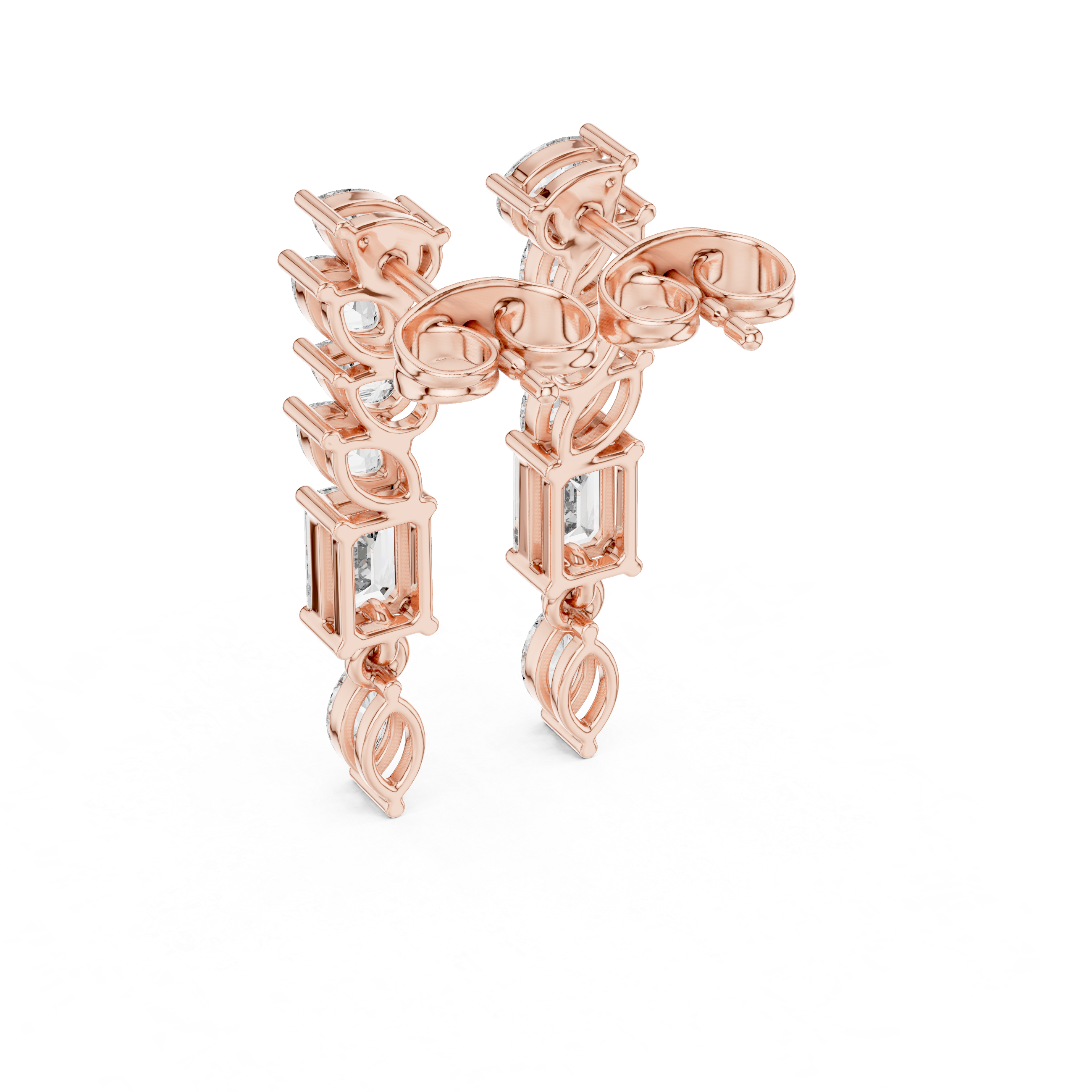 Rose Gold Multi-Shape Linear Diamond Ear Climber Stud Earrings