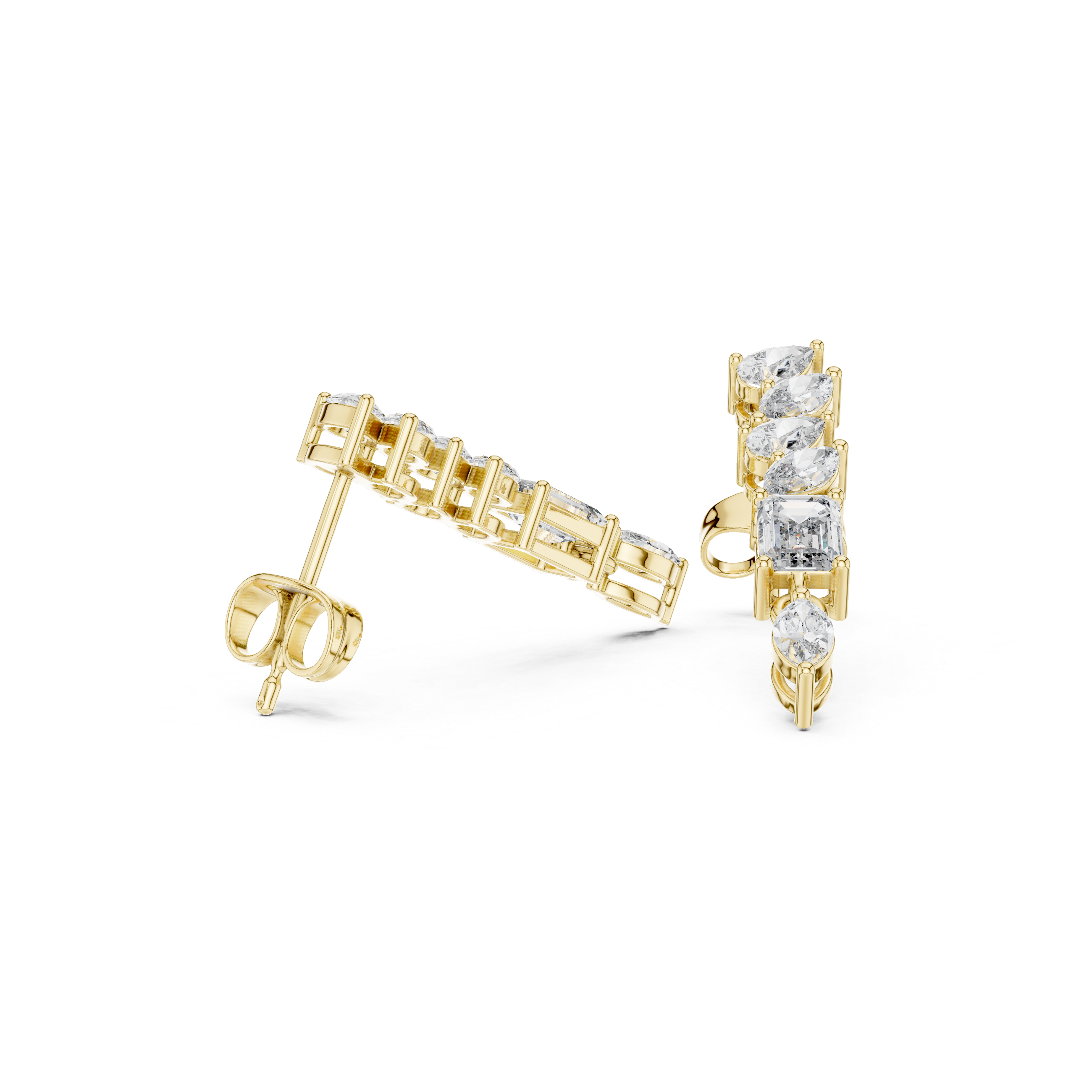Rose Gold Multi-Shape Linear Diamond Ear Climber Stud Earrings