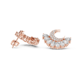 Rose Gold Crescent Moon Pear Diamond Cluster Stud Earrings