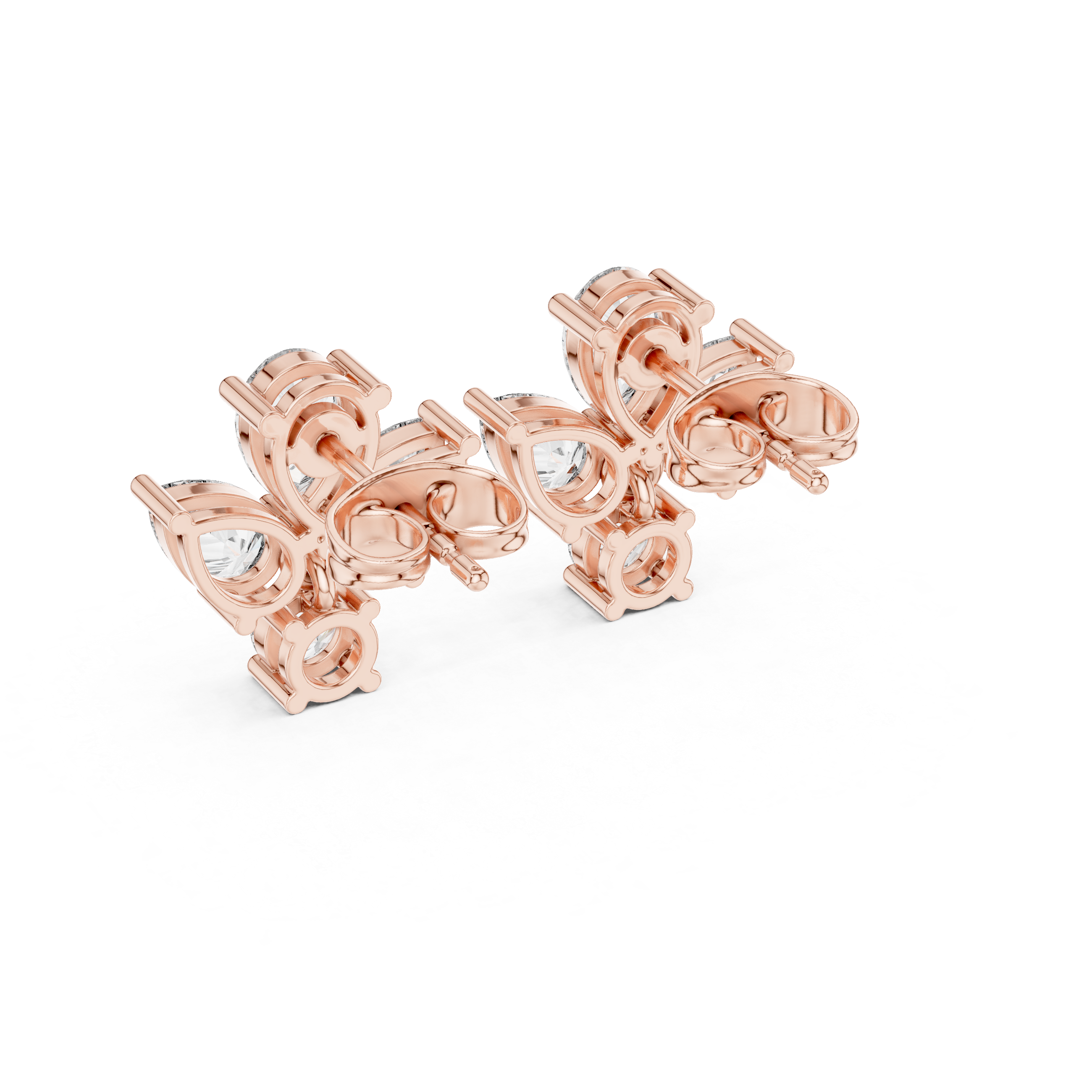 Rose Gold Butterfly Pear Diamond Cluster Stud Earrings