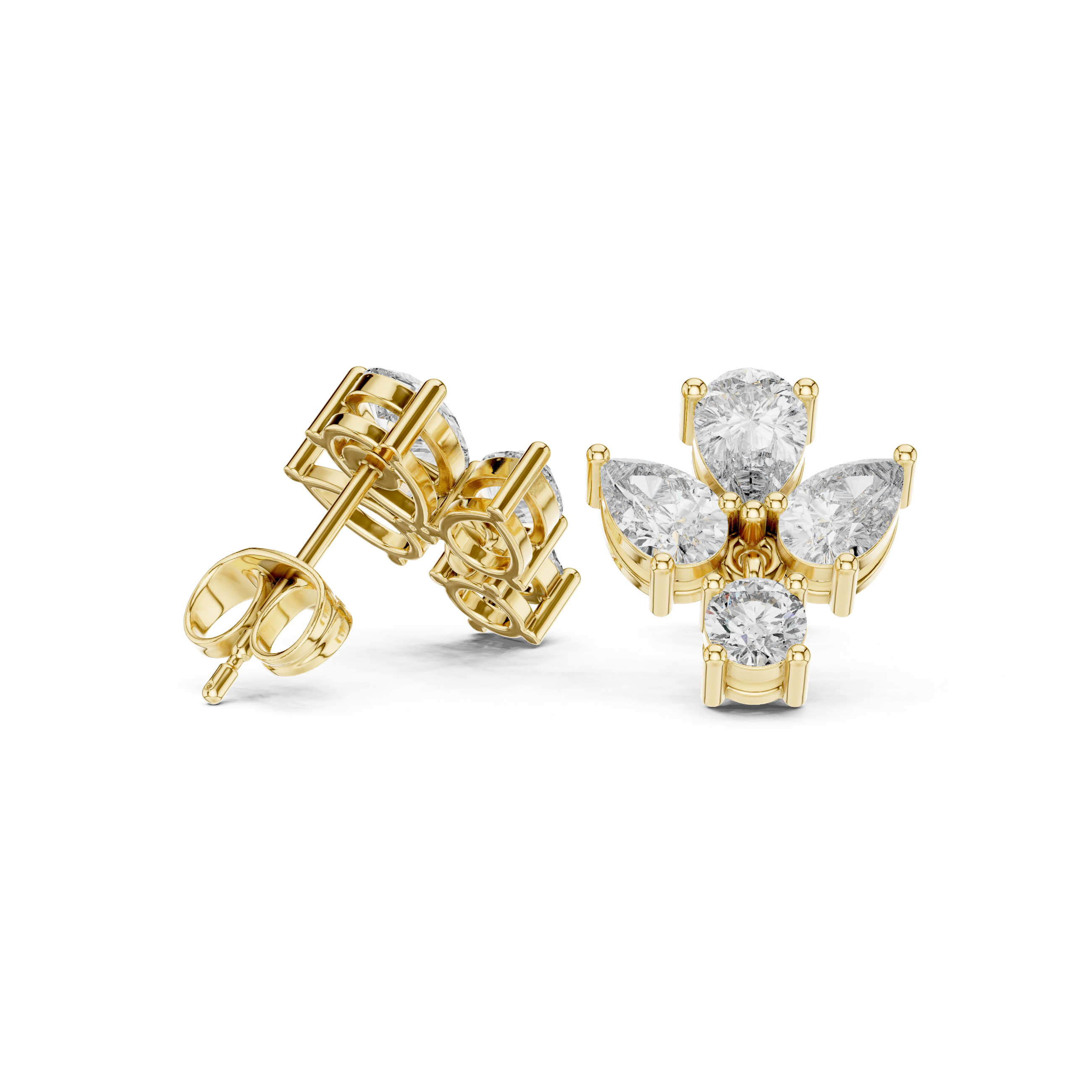 Rose Gold Butterfly Pear Diamond Cluster Stud Earrings