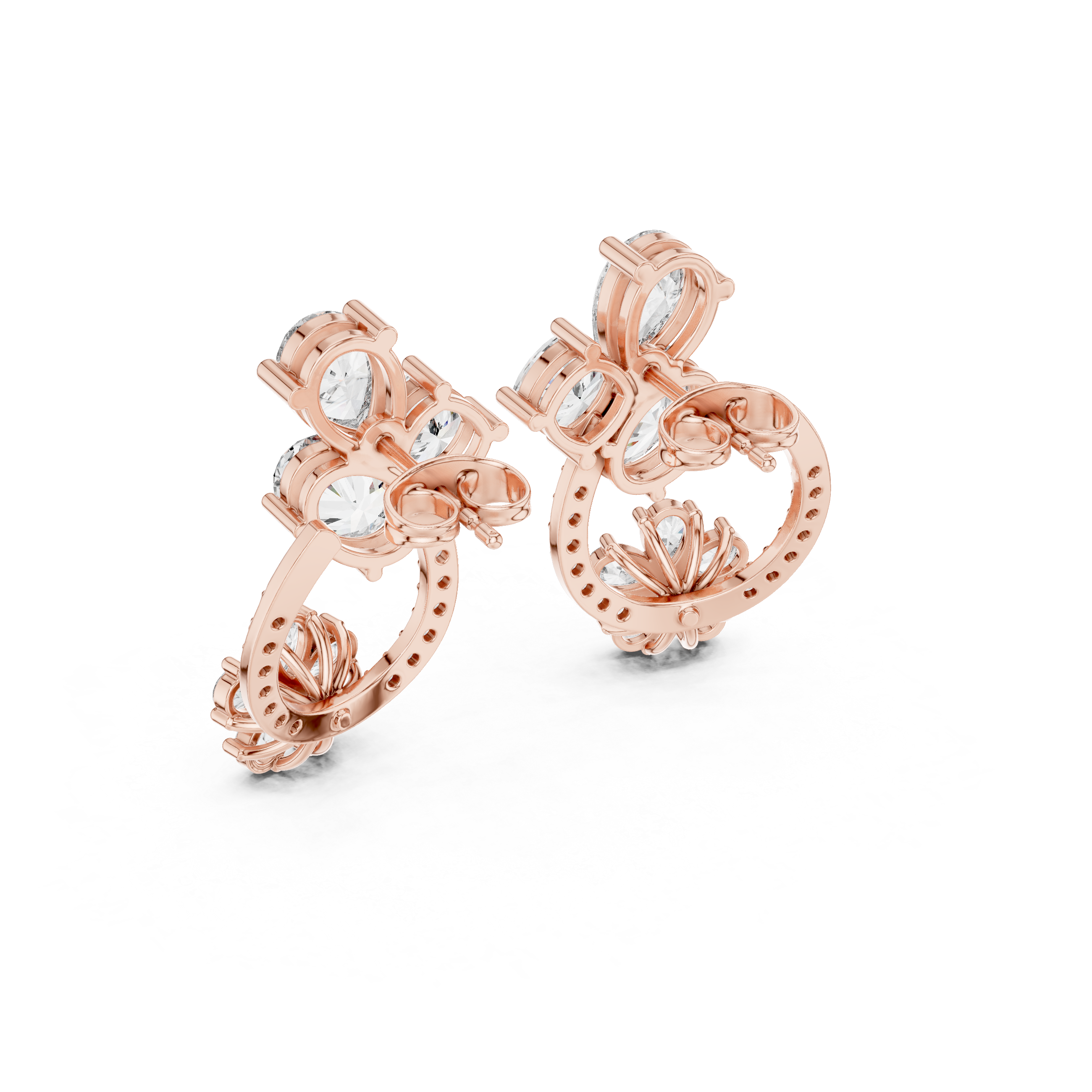 Rose Gold Pear Diamond Cluster & Curved Pave Floral Jacket Stud Earrings