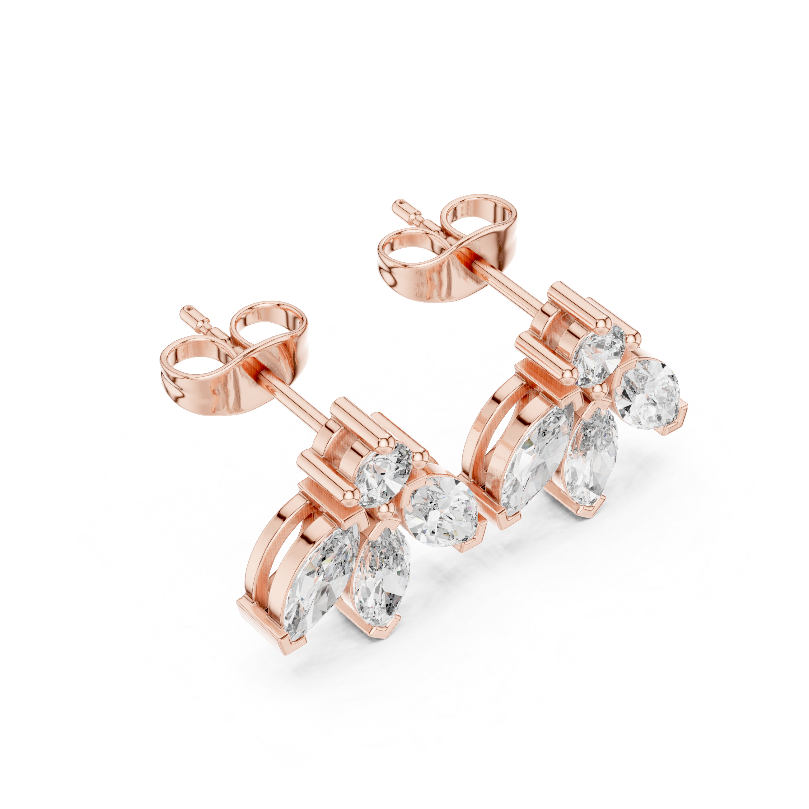 Rose Gold Marquise Leaf Cluster Diamond Stud Earrings