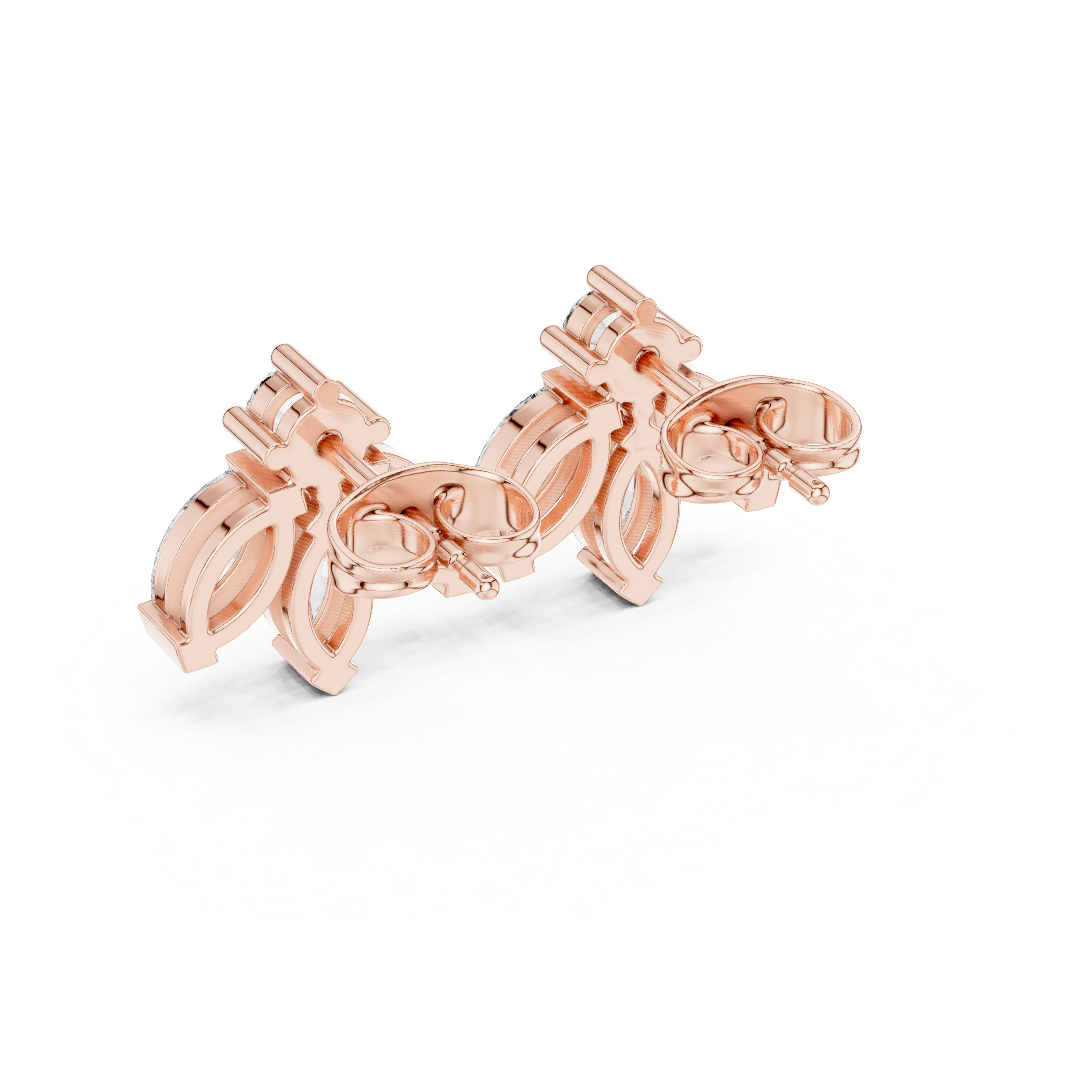 Rose Gold Marquise Leaf Cluster Diamond Stud Earrings