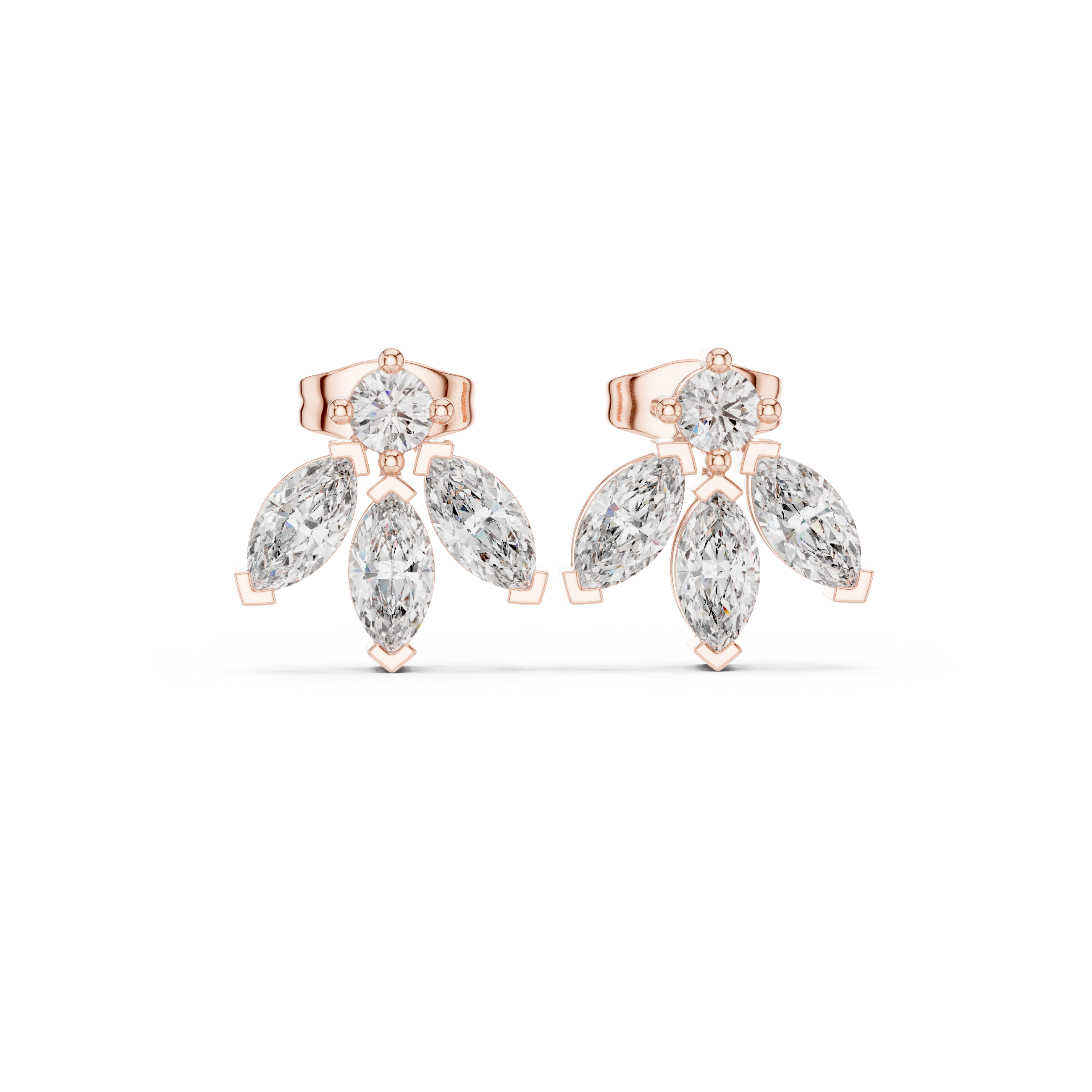 Rose Gold Marquise Leaf Cluster Diamond Stud Earrings