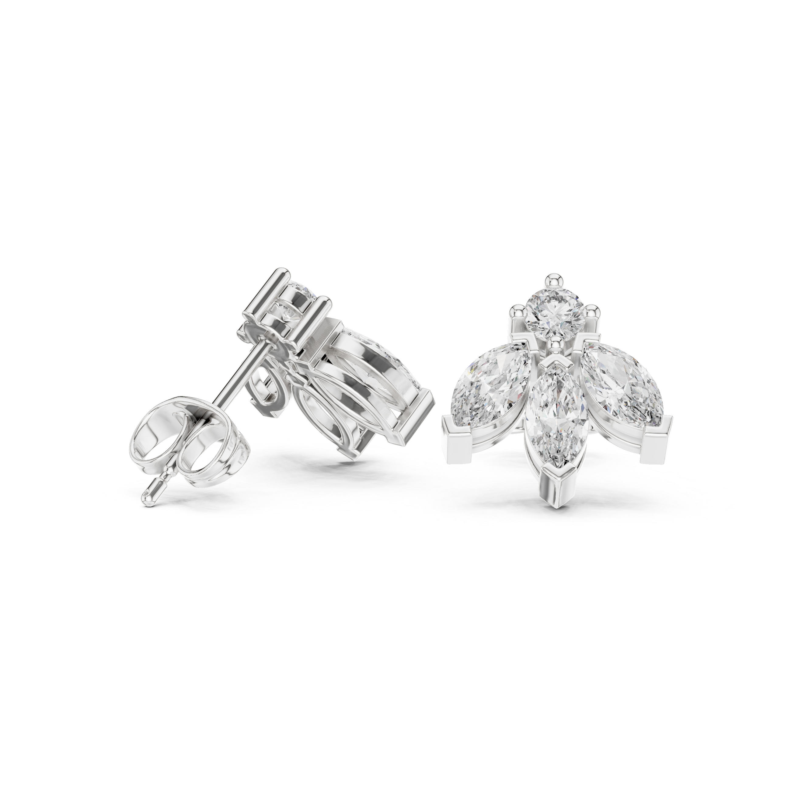 Rose Gold Marquise Leaf Cluster Diamond Stud Earrings