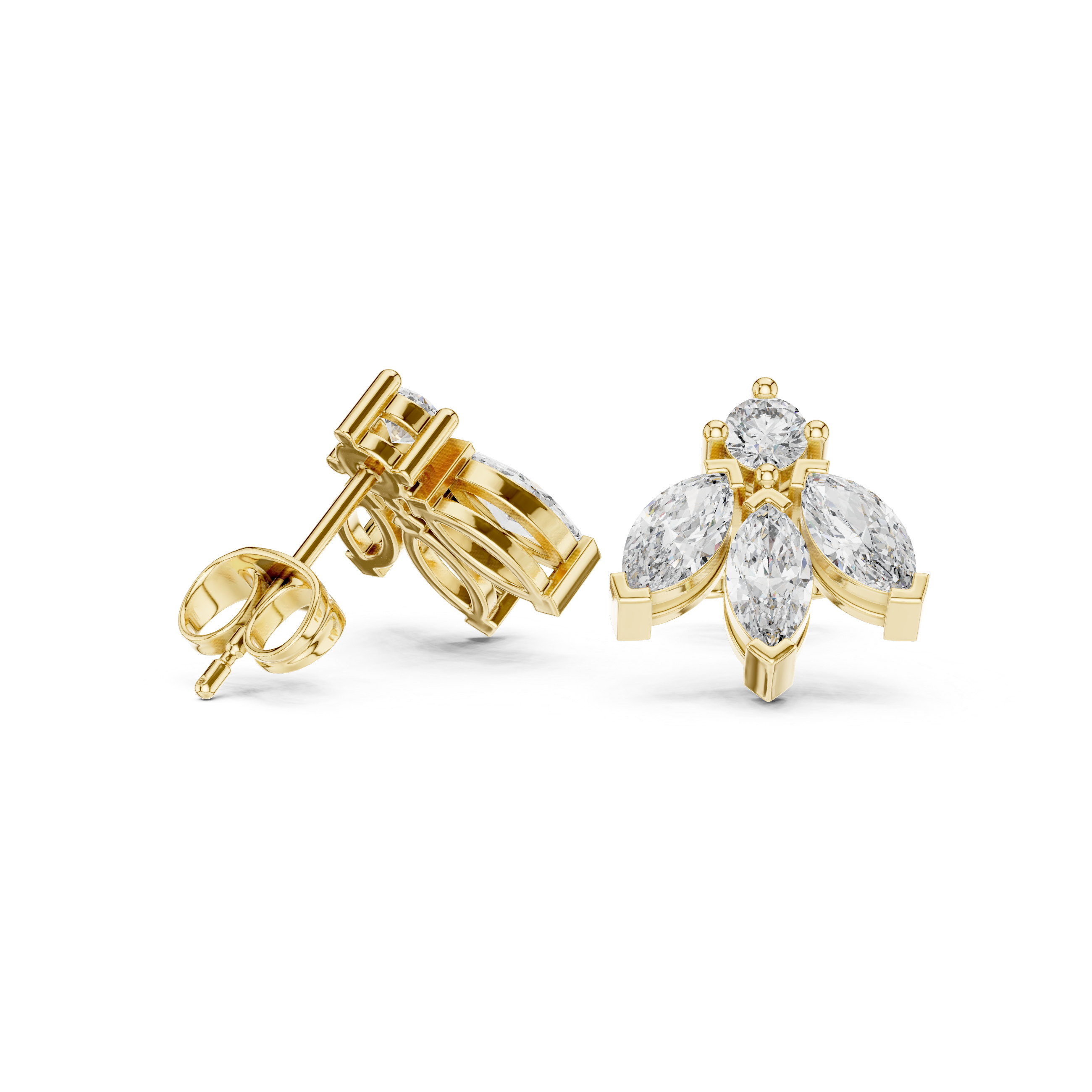 Rose Gold Marquise Leaf Cluster Diamond Stud Earrings