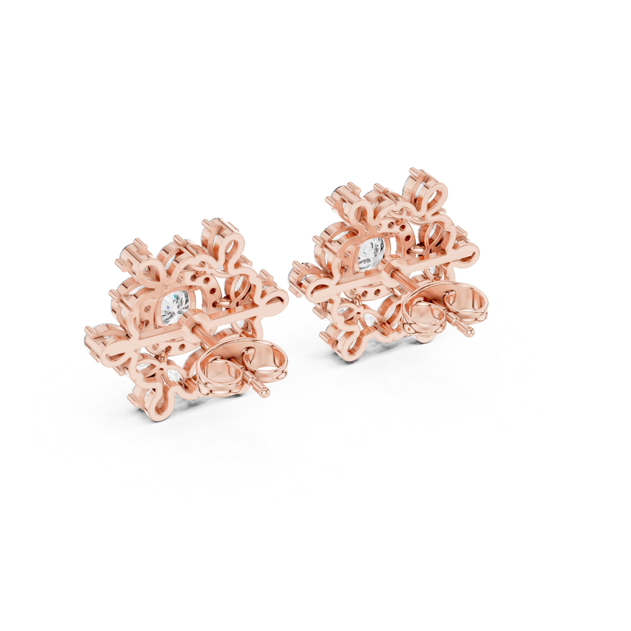 Rose Gold Solitaire Halo & Marquise Cluster Stud Earrings