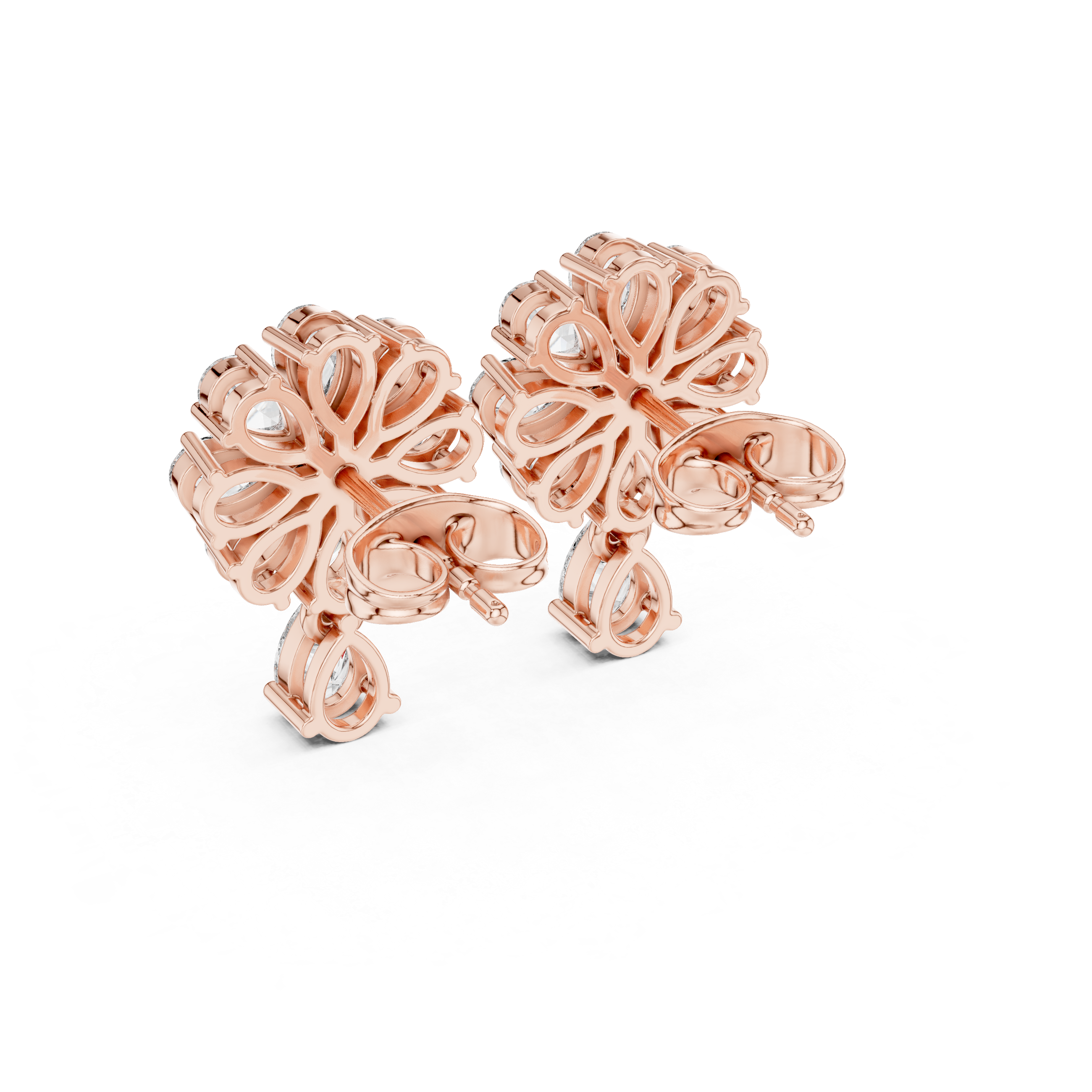 Rose Gold Pear Diamond Sunflower Bloom & Drop Stud Earrings