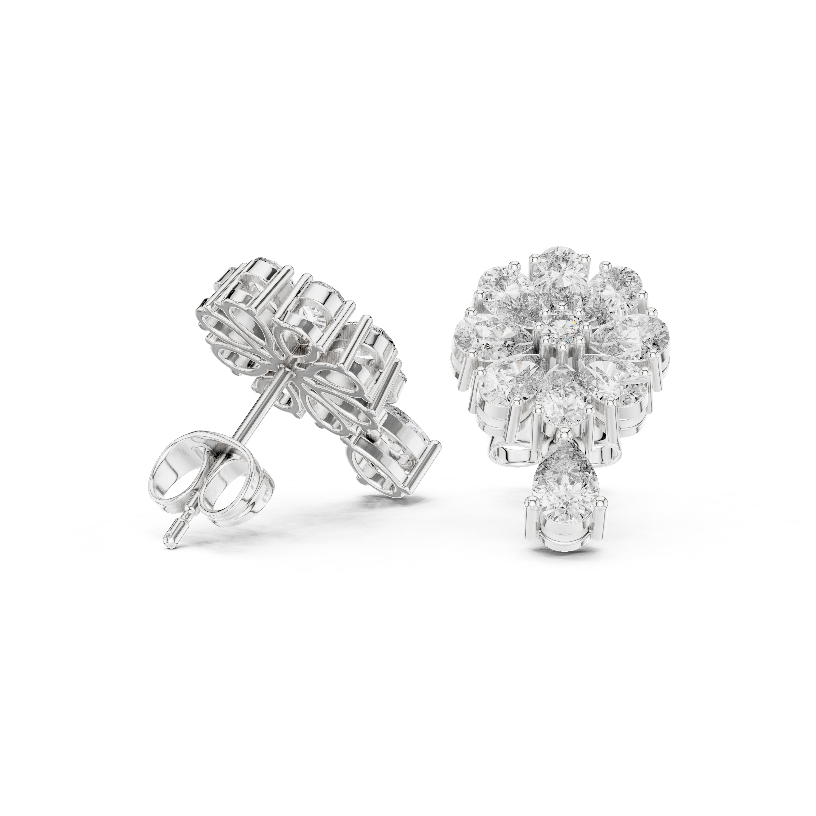 Rose Gold Pear Diamond Sunflower Bloom & Drop Stud Earrings
