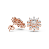 Rose Gold Oval Diamond Halo Floral Starburst Stud Earrings