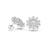 Rose Gold Oval Diamond Halo Floral Starburst Stud Earrings