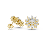 Rose Gold Oval Diamond Halo Floral Starburst Stud Earrings