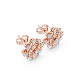 Rose Gold Cushion Cut Diamond Floral Clover Starburst Stud Earrings