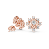 Rose Gold Cushion Cut Diamond Floral Clover Starburst Stud Earrings