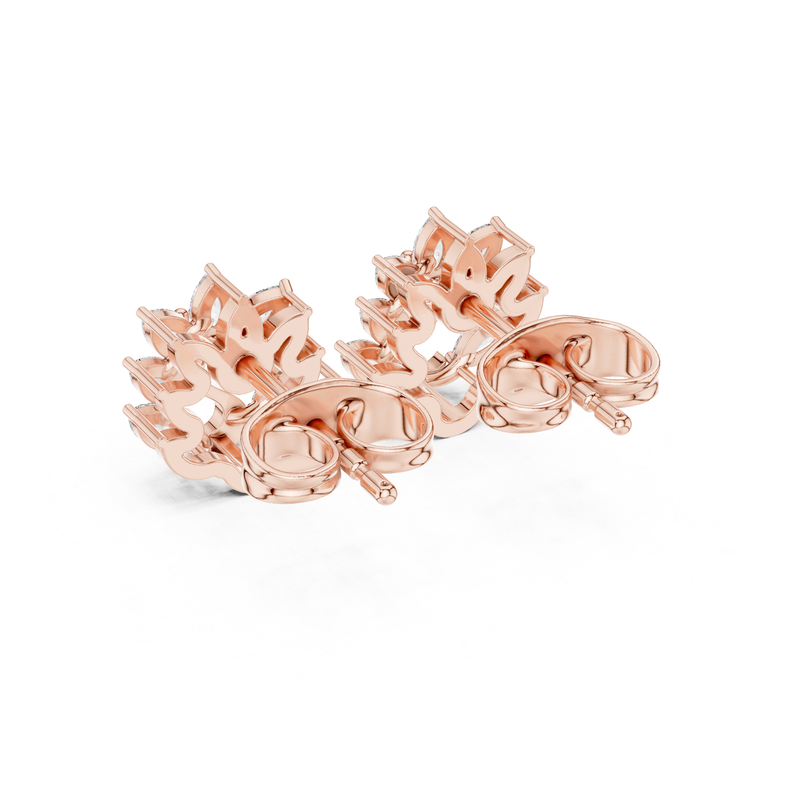 Rose Gold Peacock Marquise Diamond Crown Stud Earrings