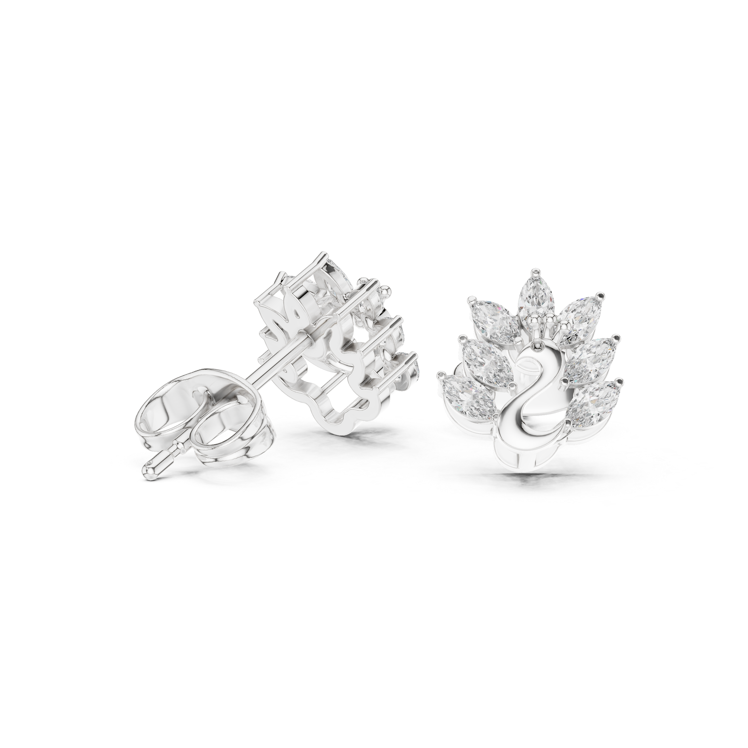 Rose Gold Peacock Marquise Diamond Crown Stud Earrings
