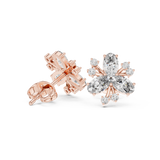 Rose Gold Oval Diamond Three-Petal Flower & Accent Stud Earrings