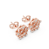 Rose Gold Hexagonal Geometric Diamond Cluster Stud Earrings