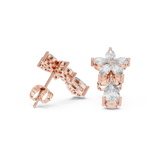 Rose Gold Marquise Diamond Four-Petal Flower & Pear Solitaire Drop Stud Earrings