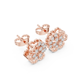 Rose Gold Four-Petal Flower Clover Diamond Cluster Stud Earrings