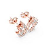 Rose Gold Marquise Flower & Curved Pave Diamond Hoop-Style Stud Earrings