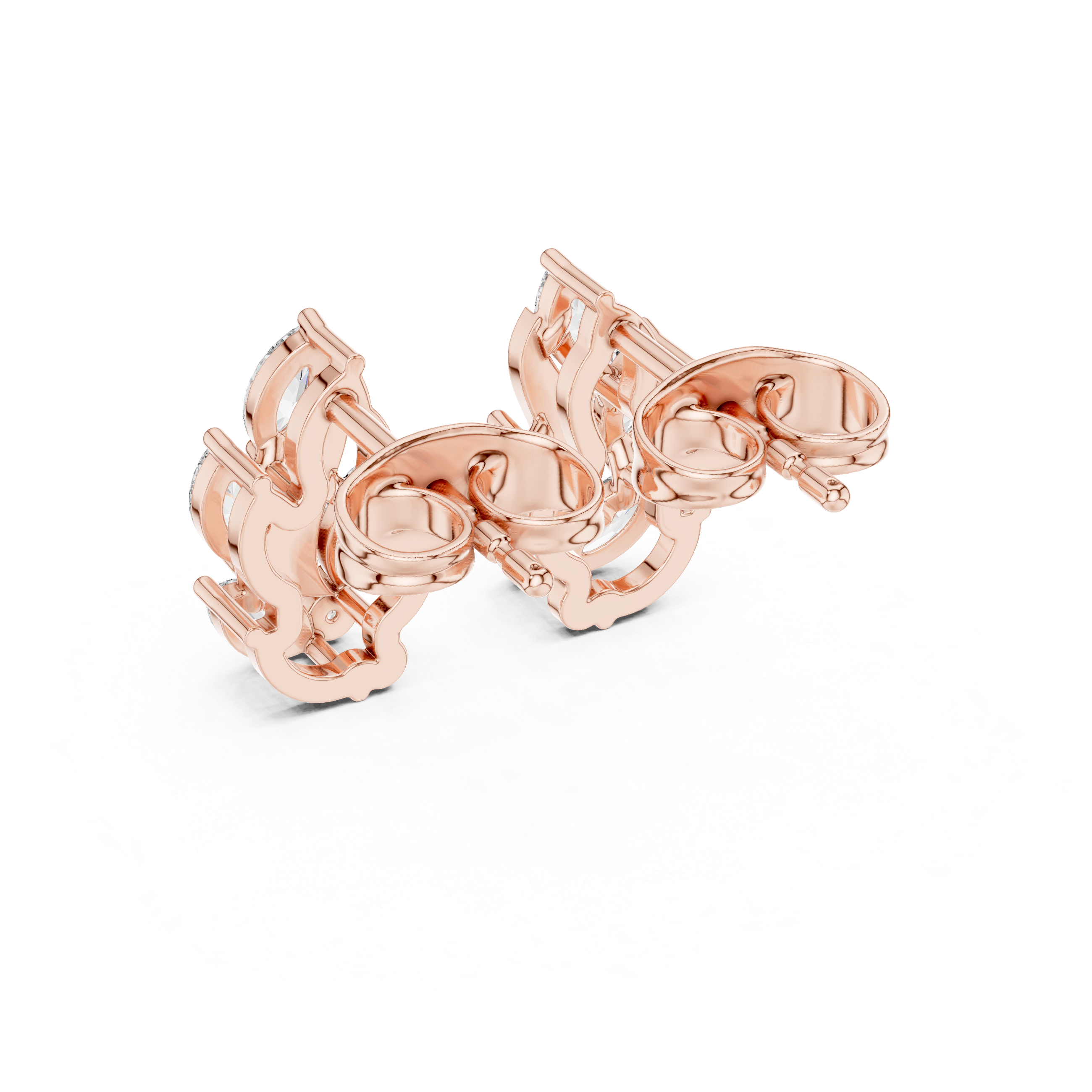 Rose Gold Marquise Leaf Flame Diamond Cluster Stud Earrings