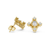 Rose Gold Geometric Oval & Round Diamond Cluster Stud Earrings