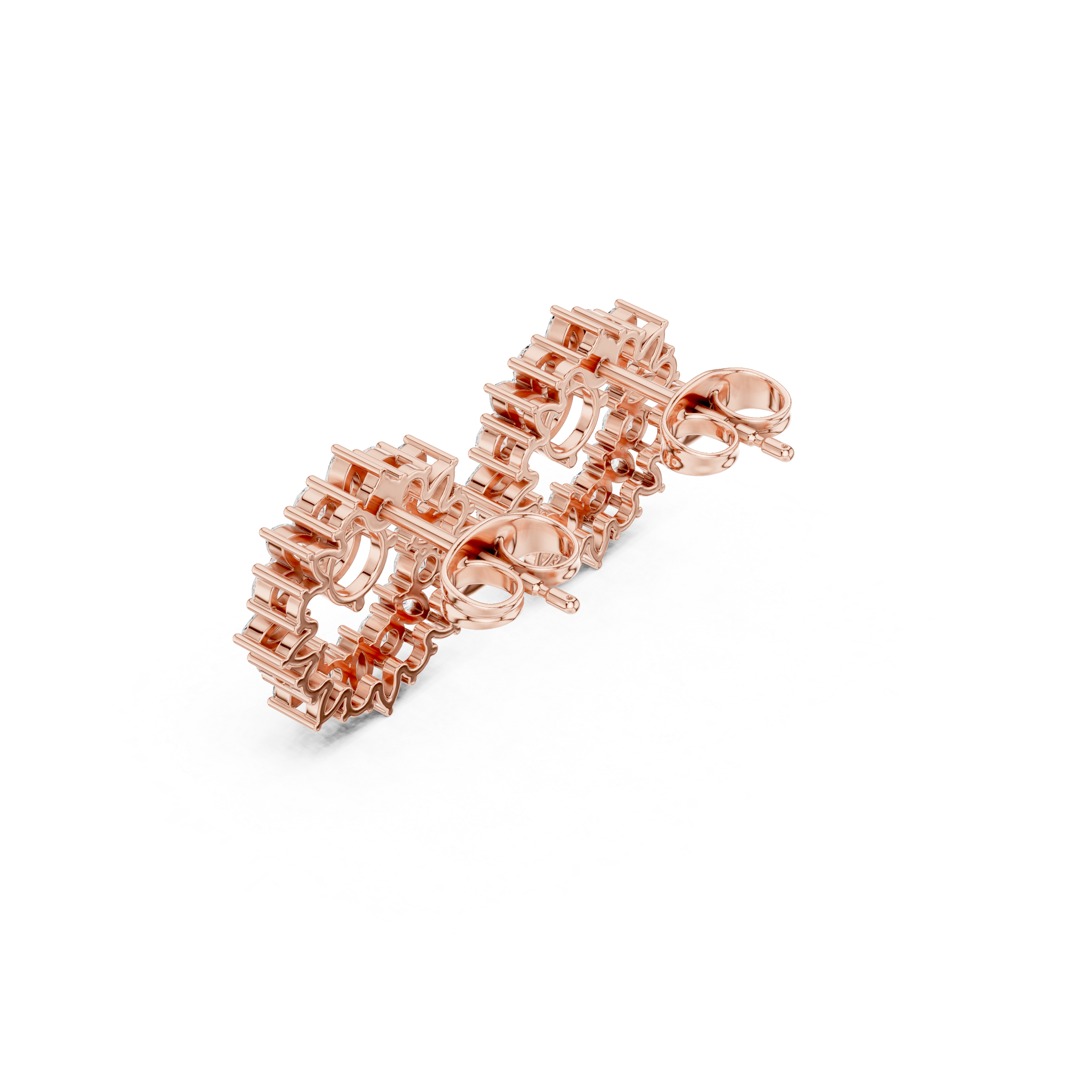 Rose Gold Double Halo Oval Diamond Cluster Stud Earrings