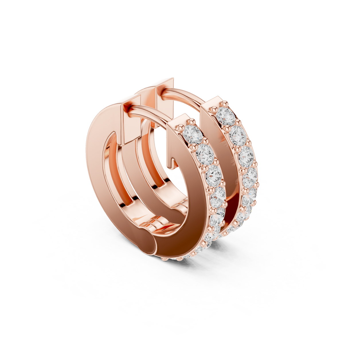Double Row Pave Diamond Huggie Hoop Earrings
