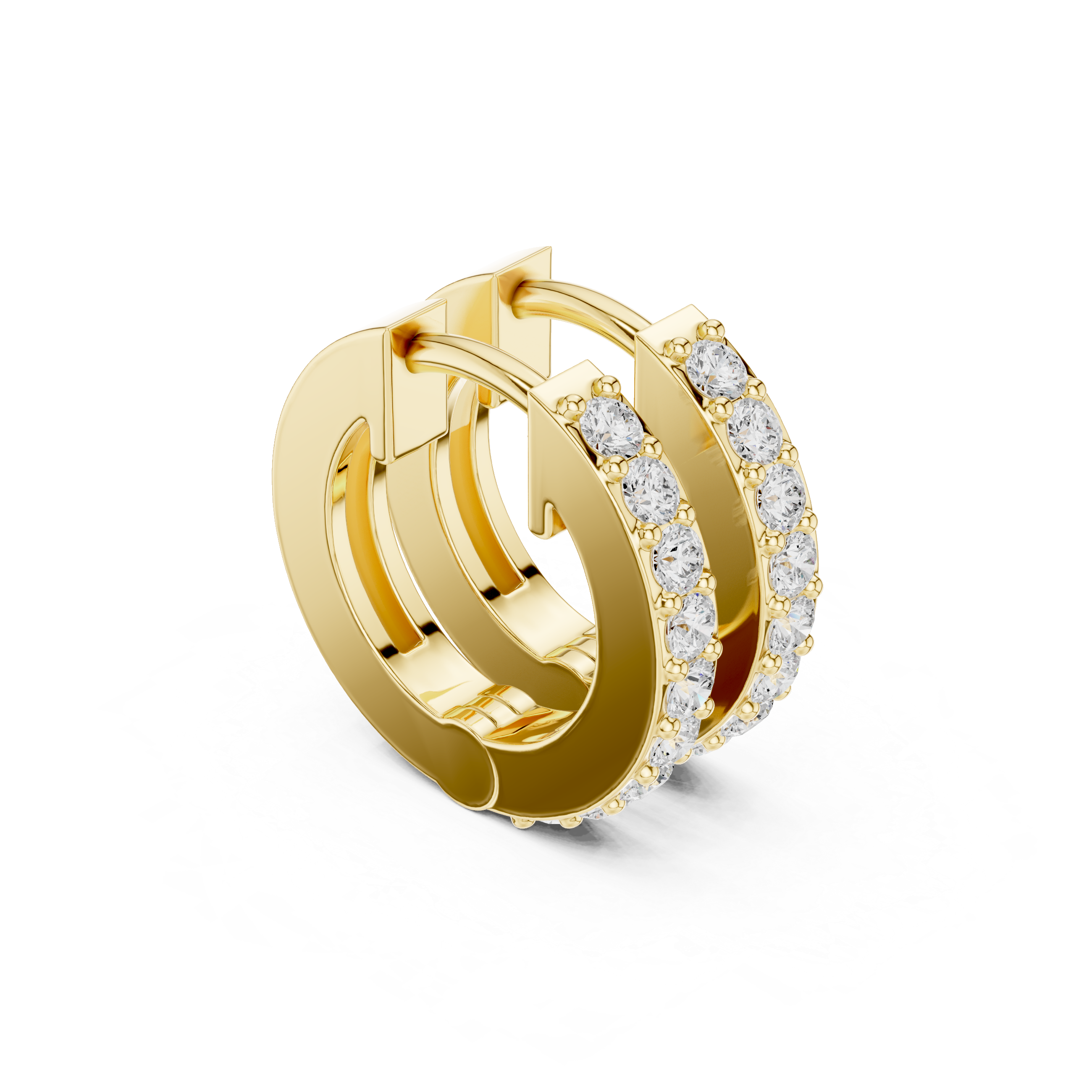 Double Row Pave Diamond Huggie Hoop Earrings