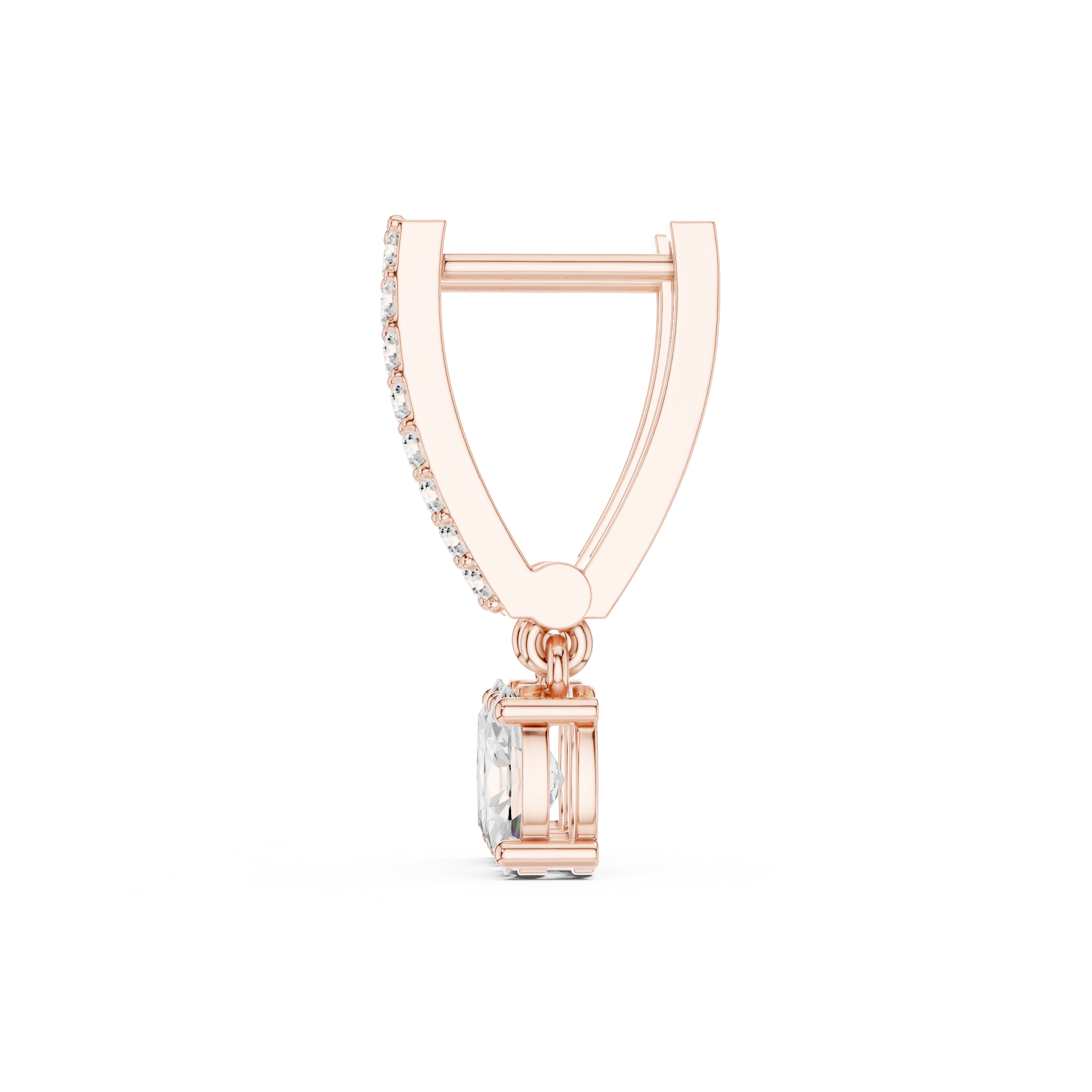 V-Shape Pave Hugging Hoop Earrings with Dangling Oval Diamond Drops