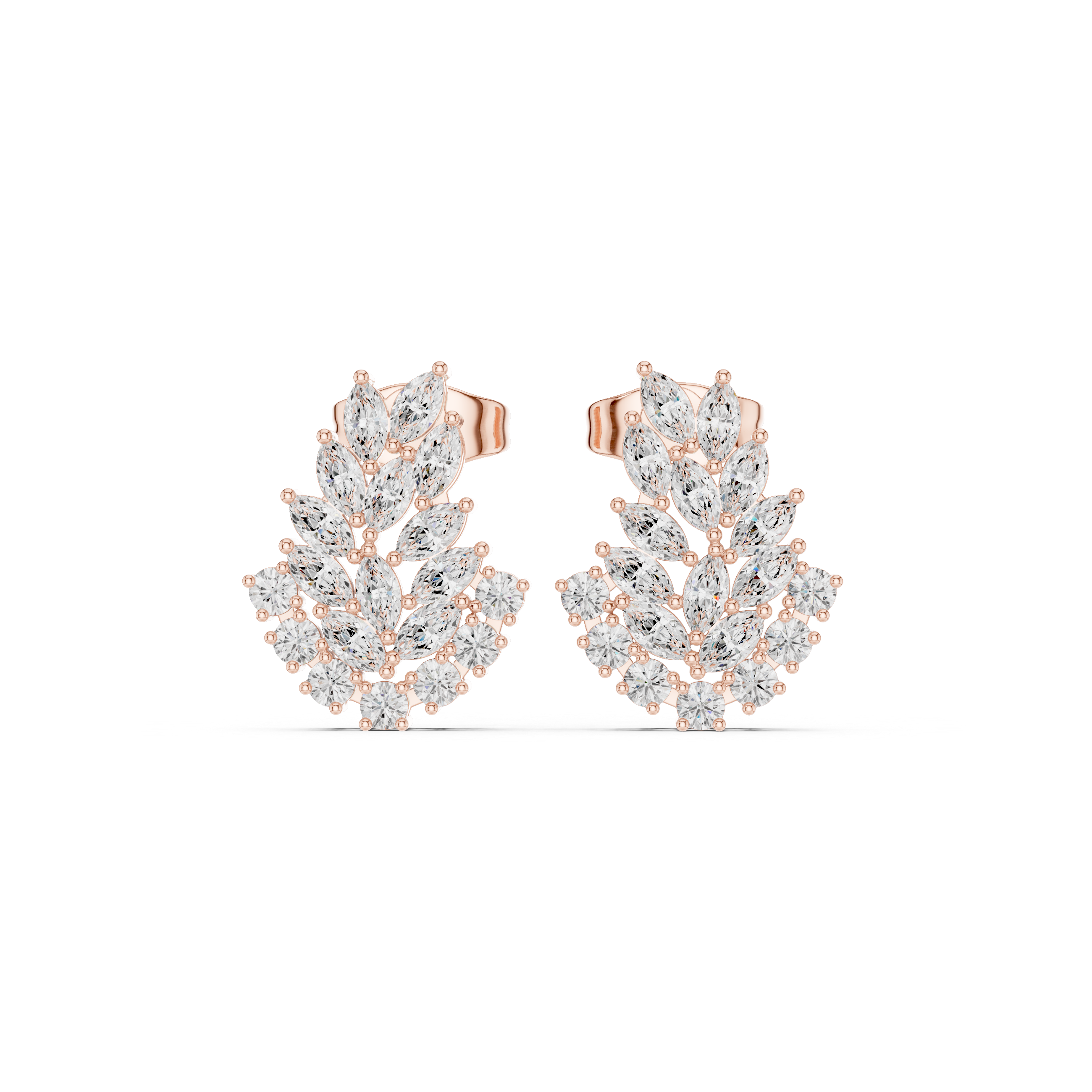 Teardrop Marquise & Round Diamond Cluster Stud Earrings