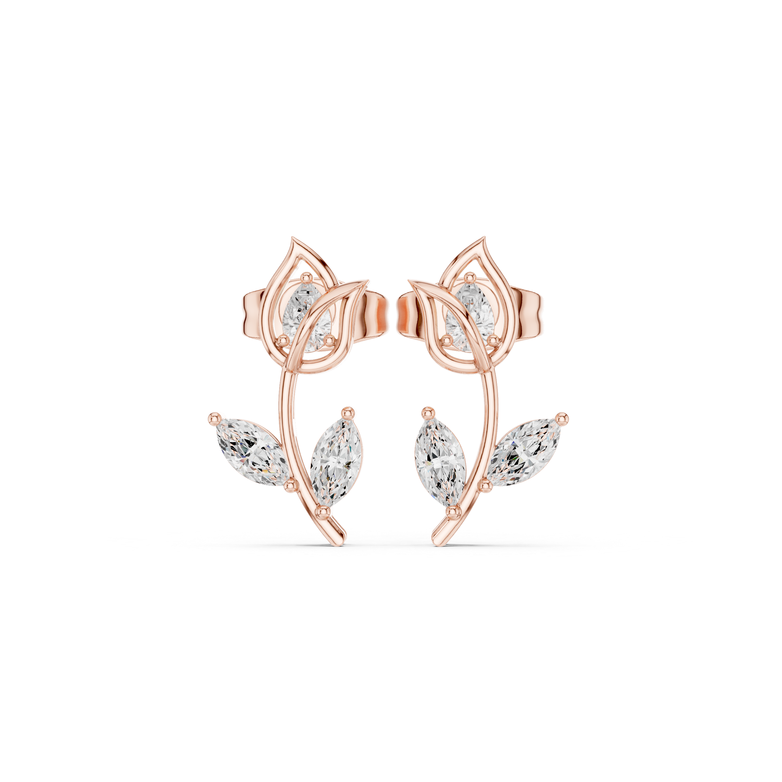 Marquise Diamond Curved Vine Hoop-Style Stud Earrings